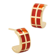 Carnelian tile inlay wide huggie hoop earrings in gold grid setting with push-back posts — Jan Leslie