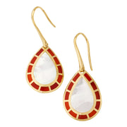 Pear Mother-of-Pearl Center Red Coral Mosaic Segmented Halo Inlay 18K Gold French Hook Drop Earrings —  Jan Leslie Cufflinks and Accessories
