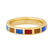 Multicolor stone tile inlay gold band ring with lapis, tiger's eye, malachite, and carnelian — Jan Leslie