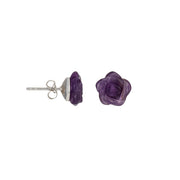 Hand-carved deep purple amethyst rose stud earrings