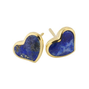 Lapis lazuli heart inlay stud earrings in gold bezel setting with butterfly backs — Jan Leslie