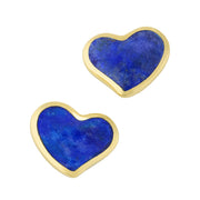 Lapis lazuli heart inlay stud earrings in gold bezel setting with butterfly backs — Jan Leslie