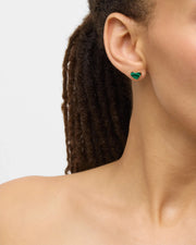 Model wearing malachite heart inlay gold stud earring — Jan Leslie