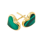 Malachite heart inlay stud earrings in gold bezel setting — Jan Leslie