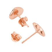 Back view of rose gold vermeil sterling silver heart stud earrings showing 925 hallmark stamp, post pin, and butterfly push-back closure, Jan Leslie luxury women's fine jewelry.