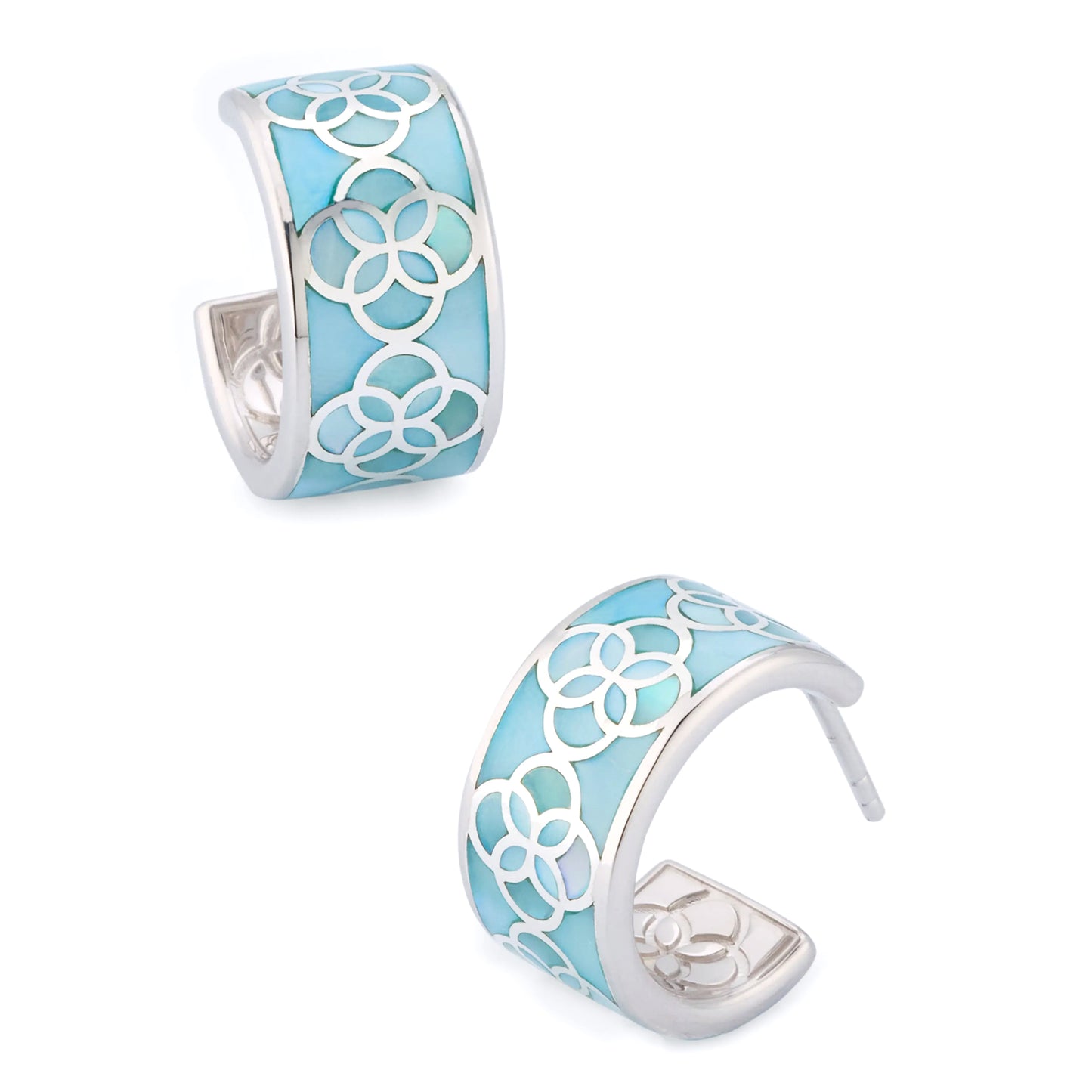 Petal Blue Mother of Pearl Sterling Huggie Earrings