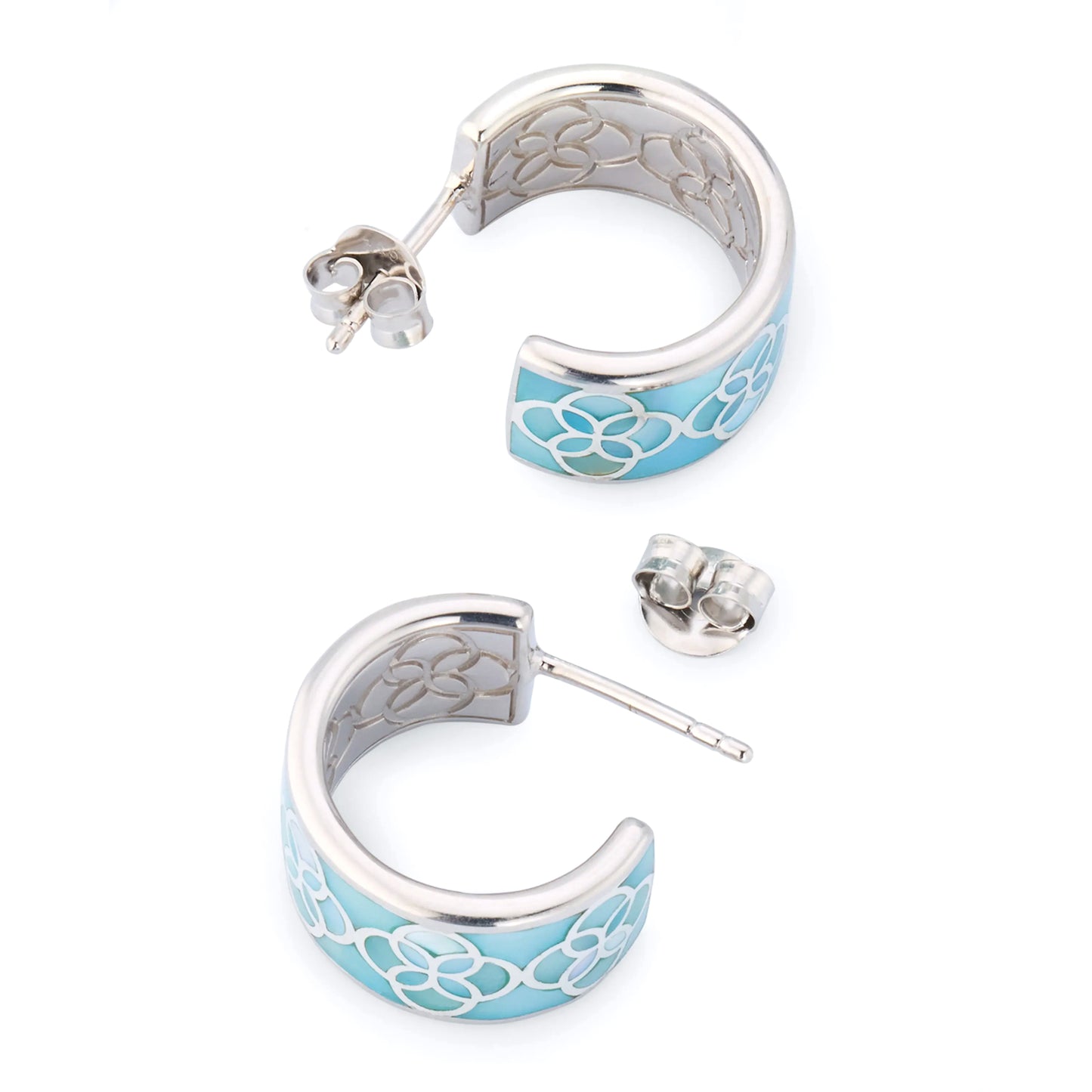 Petal Blue Mother of Pearl Sterling Huggie Earrings