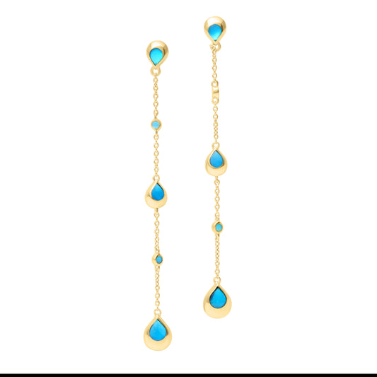 Turquoise teardrop station drop earrings in gold vermeil