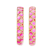 18K gold vermeil pink magenta ombre mother-of-pearl bubble large C-hoop earrings pair C-hoop profile view showing vibrant pink magenta and ruby ombre MOP bubble mosaic warm gold lattice and post back by Jan Leslie