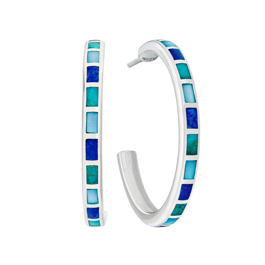 Dash Gemstone Tonal Blue Sterling Hoop Earrings