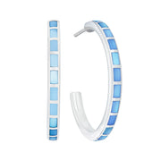 Ombré blue mother of pearl tile sterling silver hoop earrings