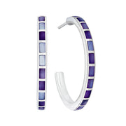 Ombré purple and lavender mother of pearl tile sterling silver hoop earrings