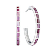 Ombré pink and berry mother of pearl tile sterling silver hoop earrings