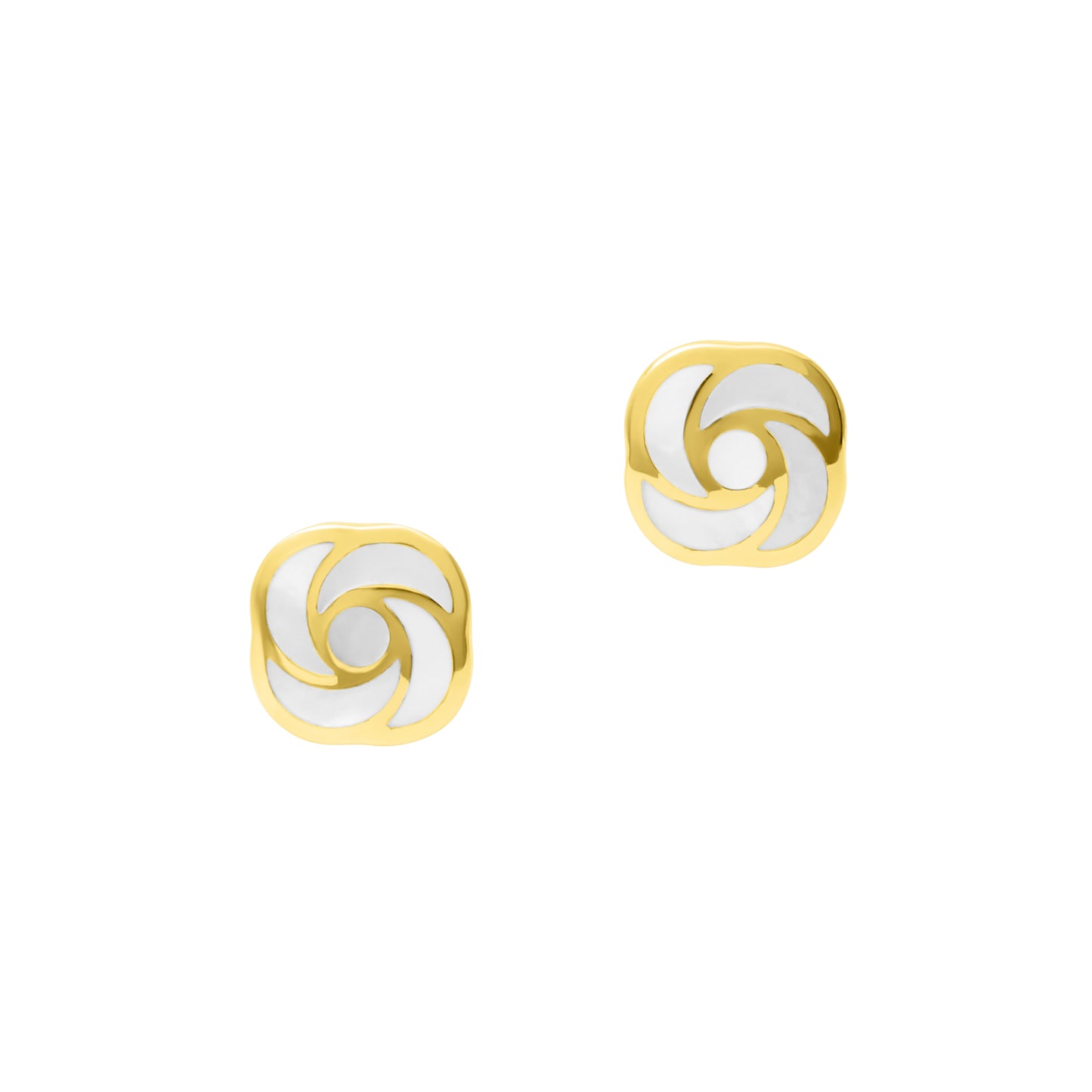 Mother-of-pearl pinwheel stud earrings in gold vermeil