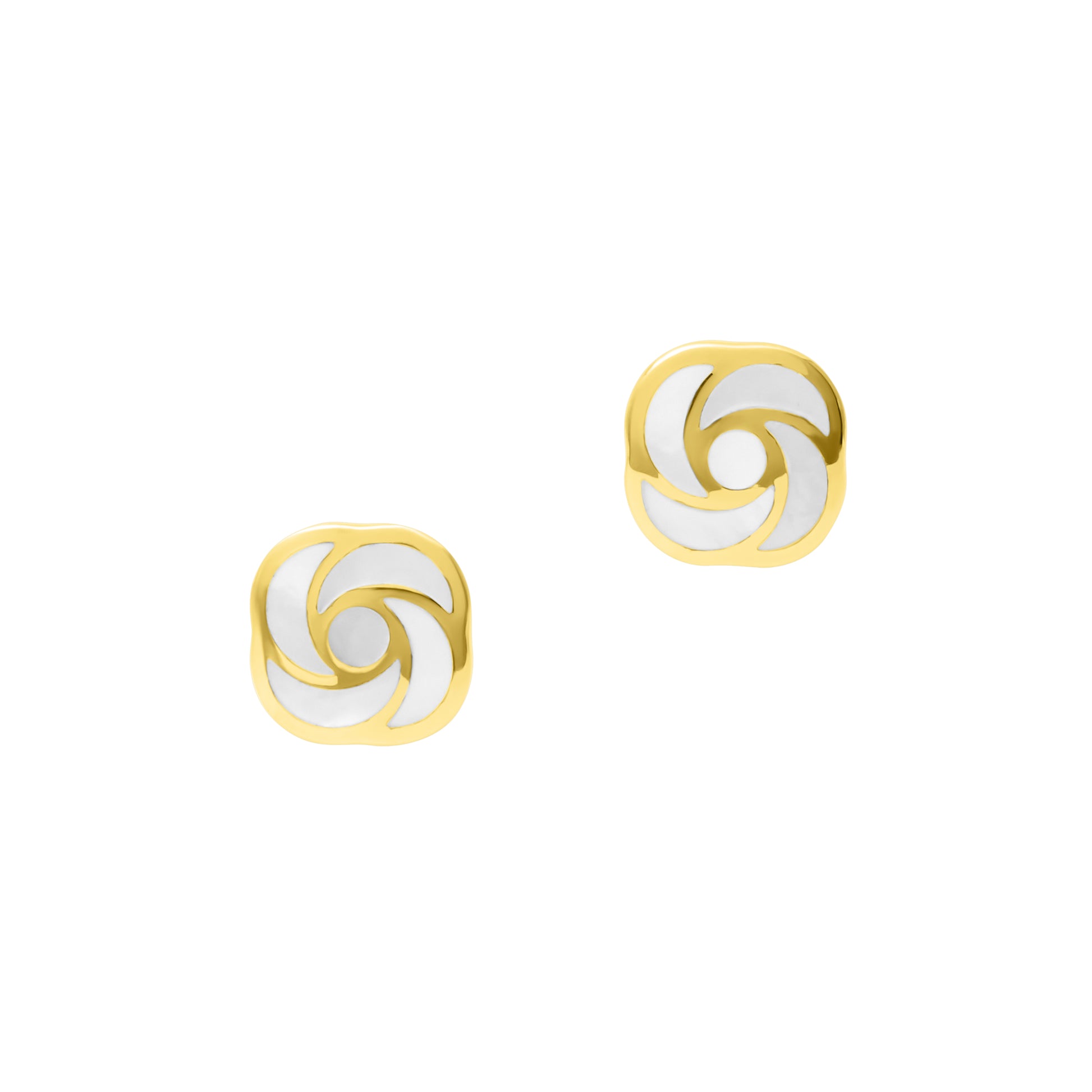 Mother-of-pearl pinwheel stud earrings in gold vermeil