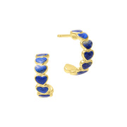 Blue Gold hoop earrings fully paved with bezel-set lapis lazuli heart stones 