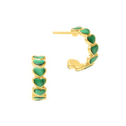 Malachite heart hoop earrings in gold vermeil