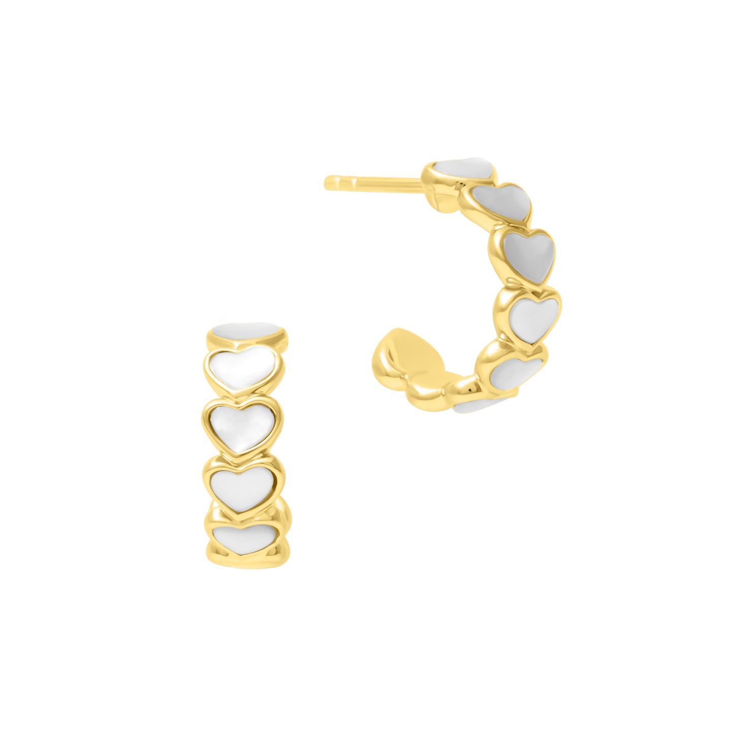 Mother-of-pearl heart hoop earrings in gold vermeil