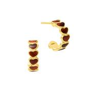Red tiger's eye heart hoop earrings in gold vermeil 
