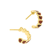 Petite red tiger's eye heart huggie hoop earrings in gold vermeil