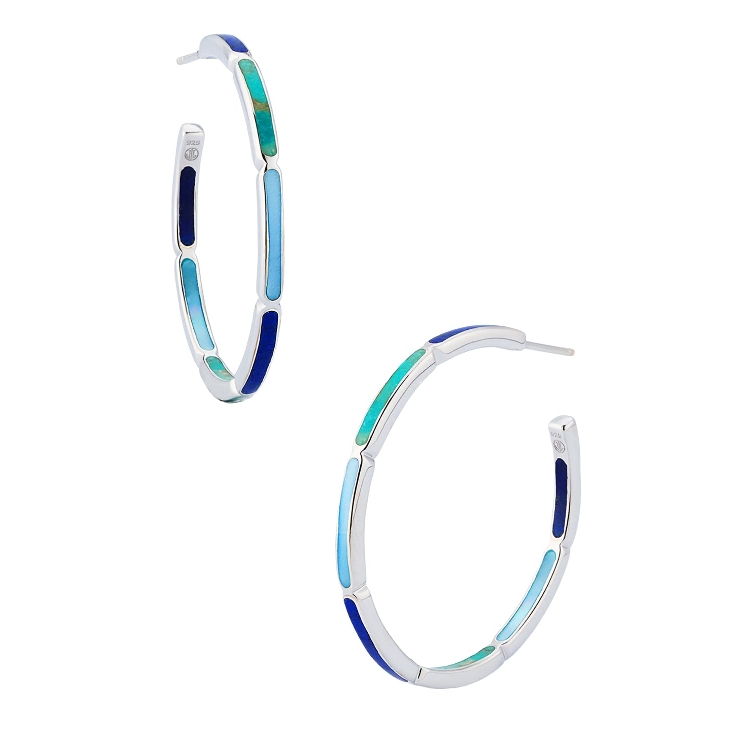Inside Out Tonal Blue Sterling Hoop Earrings