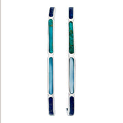 Sterling Silver Large Round Hoop Earrings with Segmented Lapis Turquoise and Blue Chalcedony Dash Inlay