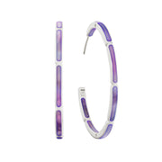  Sterling silver large hoop earrings with lavender mother-of-pearl rectangular station inlay by Jan Leslie.