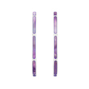 Sterling silver lavender mother-of-pearl station hoop earrings shown flat displaying inner and outer profile by Jan Leslie.