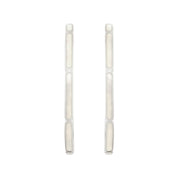  Sterling silver mother-of-pearl station hoop earrings shown flat displaying inner and outer profile by Jan Leslie.
