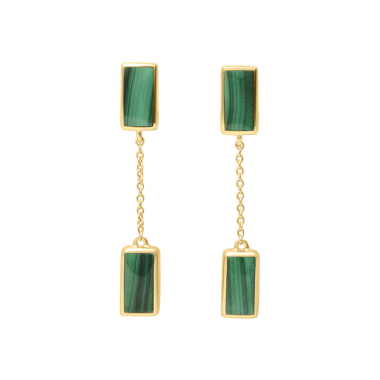 Dash Malachite Gemstone Gold Vermeil Chain Drop Earring
