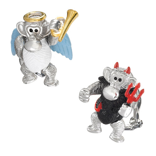 Moving Monkey Enamel Devil & Angel Sterling Silver Clip-on Earrings I Jan Leslie