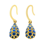 Blue enamel bubble teardrop gold vermeil sterling silver drop earrings.