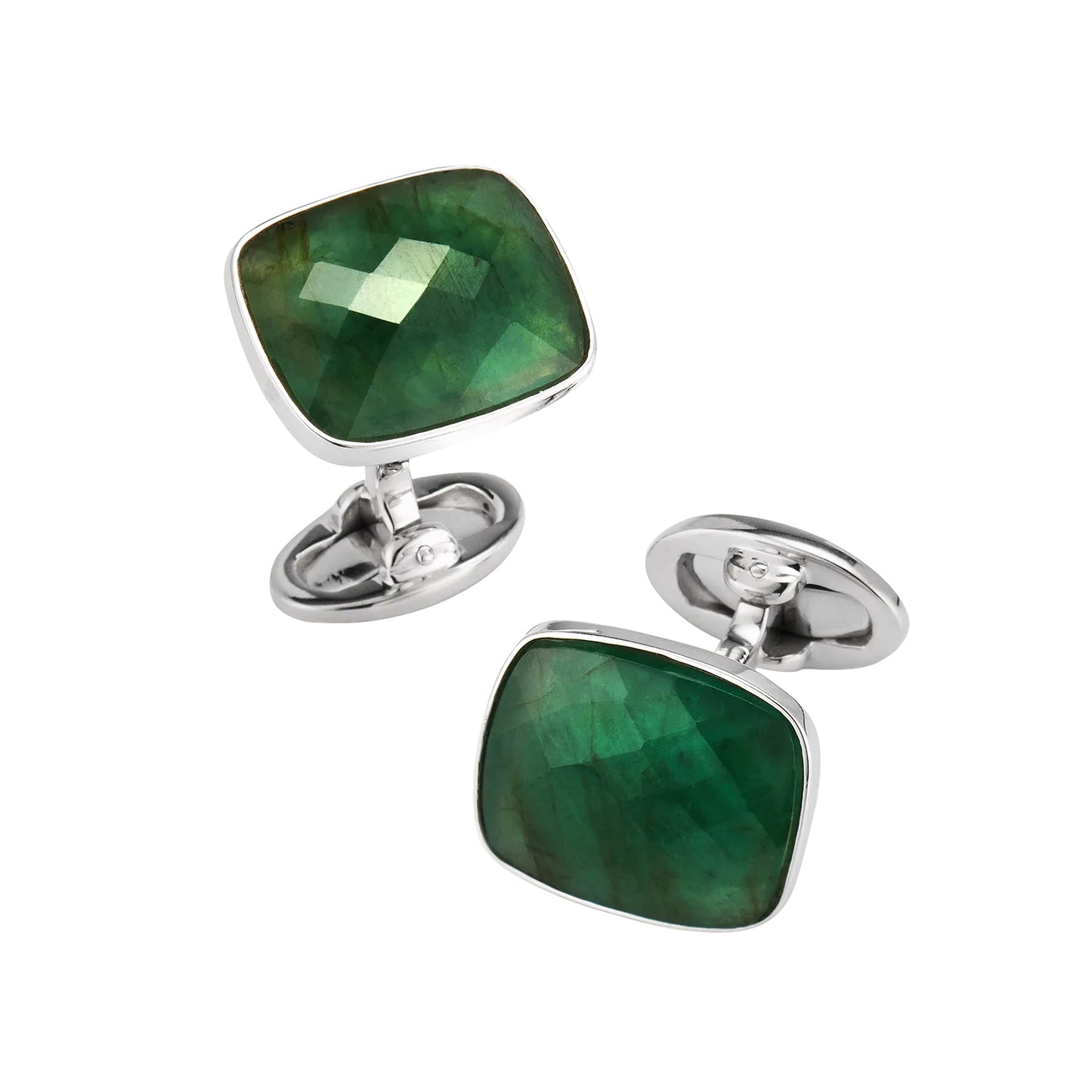 Faceted Emerald Sterling Cufflinks & Stud set For Benjamin B.
