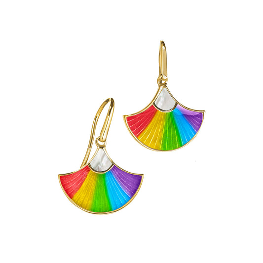 Fan Mother of Pearl and Rainbow Enamel Sterling Earrings