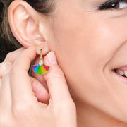Fan Mother of Pearl and Rainbow Enamel Sterling Earrings