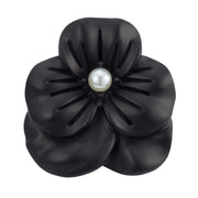  White pearl sculpted flower lapel pin with crystal center by Jan Leslie