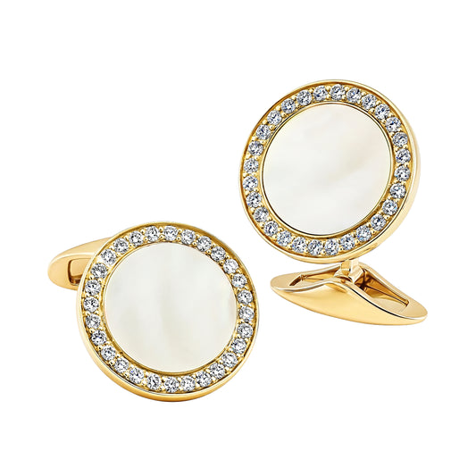 Mother of Pearl & Diamond 18k Gold Cufflinks