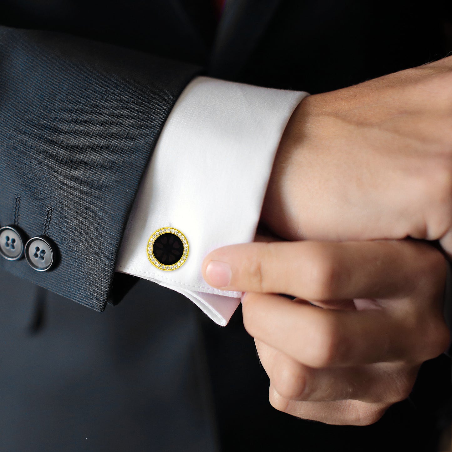 Black Onyx & Diamond 18K Gold Cufflinks