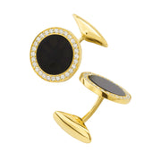 Yellow gold black onyx and pavé cubic zirconia cufflinks