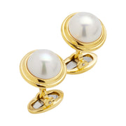 Round Mabé Pearl & Gold Vermeil Double-Grooved Bezel Cufflinks with Toggle Back — Jan Leslie Cufflinks and Accessories