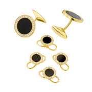 Yellow gold black onyx and CZ halo 6-piece tuxedo set with cufflinks and four shirt studs — Jan Leslie