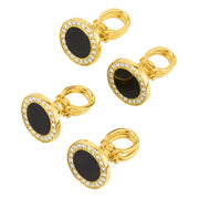 Black onyx and CZ halo tuxedo shirt stud set in yellow gold with double-ring bullet posts — Jan Leslie