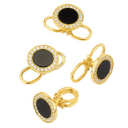 Black onyx and CZ halo tuxedo shirt stud set in yellow gold with double-ring bullet posts — Jan Leslie