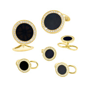 Yellow gold black onyx and CZ halo 6-piece tuxedo set with cufflinks and four shirt studs — Jan Leslie