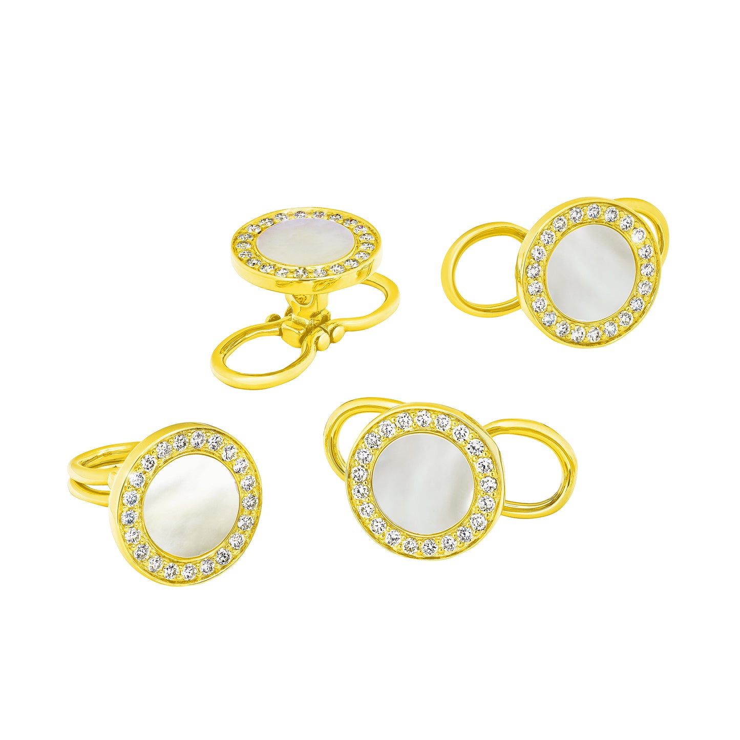 Mother of Pearl & Diamond 18k Gold Tuxedo Studs Set