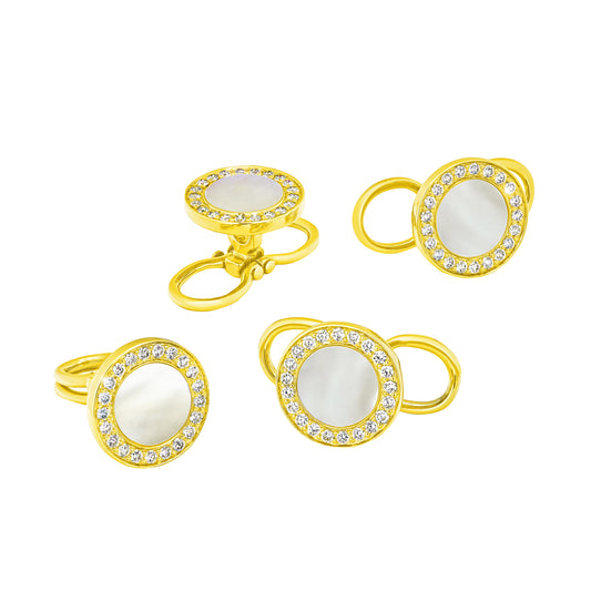 Mother of Pearl & Diamond 18k Gold Tuxedo Studs Set