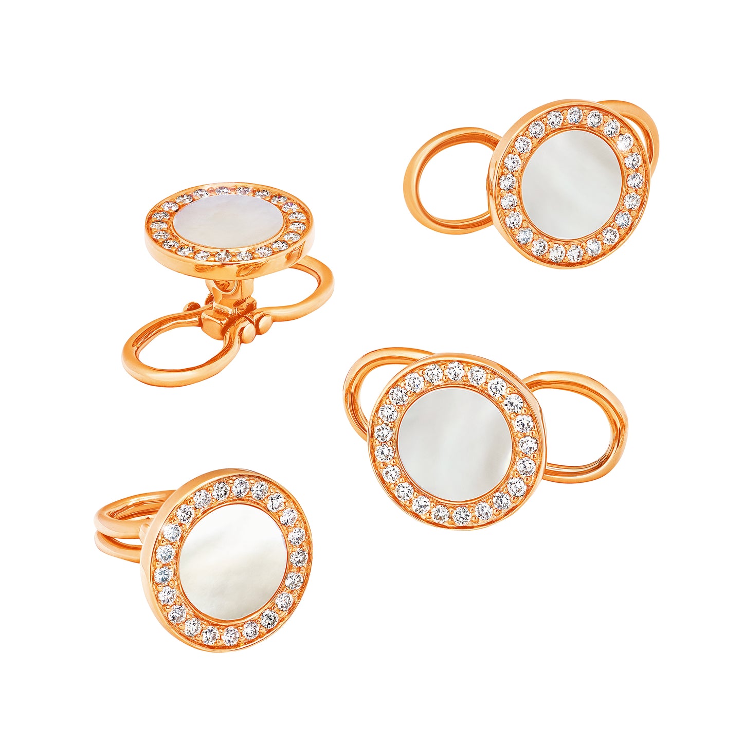 Mother of Pearl & Diamond 18K Rose Gold Tuxedo Studs Set