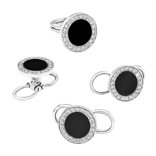 Black Onyx & Diamond 18k White Gold Tuxedo Studs