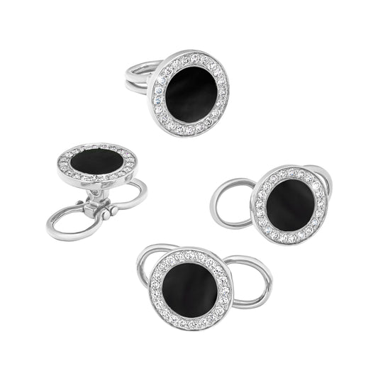 Black Onyx & Diamond 18k White Gold Tuxedo Studs