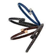 Men's braided leather cuff bracelets in black, grey, and royal blue with magnetic clasps — Jan Leslie